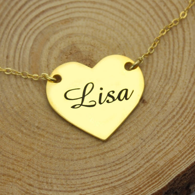 Stamped Heart Love Necklaces with Name 18ct Gold