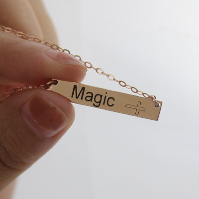 Engraved Name Bar Necklace with Icons 