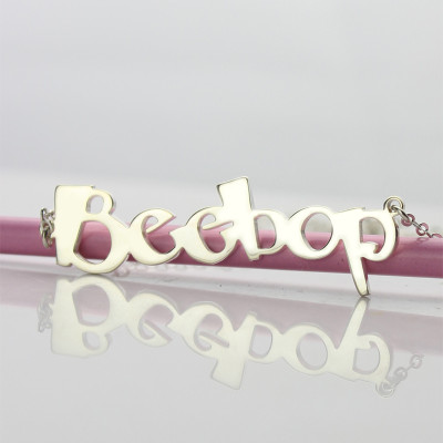 Solid White Gold Personalized Beetle font Letter Name Necklace