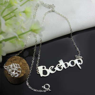 Solid White Gold Personalized Beetle font Letter Name Necklace