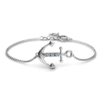 Personalized Anchor Bracelet with Three Stones 