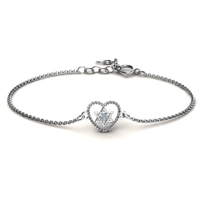 Personalized Chained Heart with Star of David Bracelet