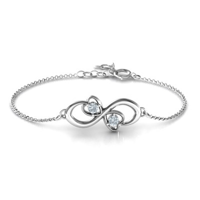 Personalized Duo of Hearts and Stones Infinity Bracelet 