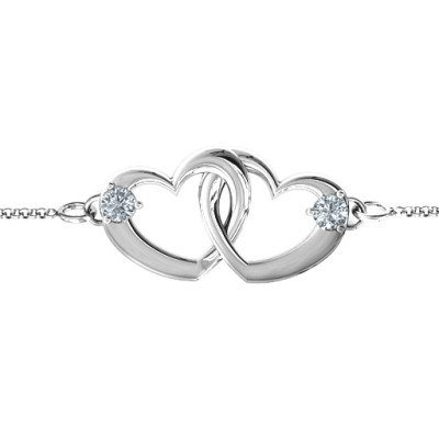 Sterling Silver Interlocking Heart Promise Bracelet with Two Stones 