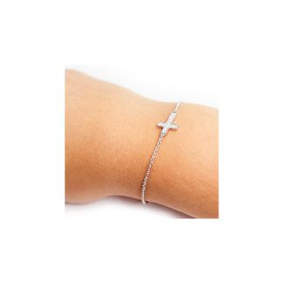 Sterling Silver Shimmering Cross Bracelet With Cubic Zirconia Accent Stones 