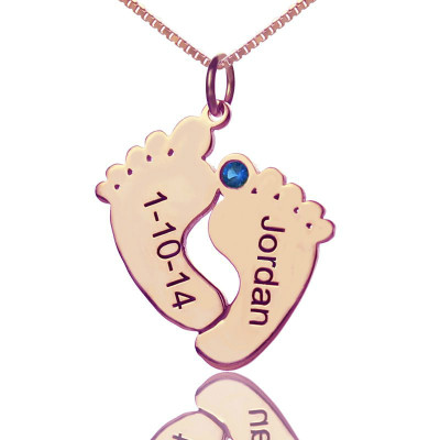 Engraved Baby Feet Imprint Necklace with Date Name 