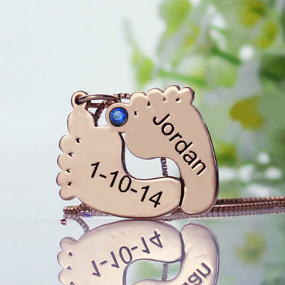 Engraved Baby Feet Imprint Necklace with Date Name 