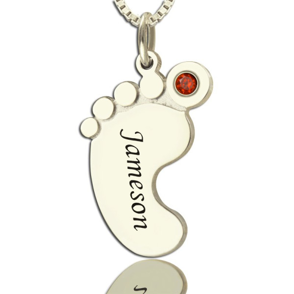 Personalized Mothers Baby Feet Necklace with birthstone  Name 