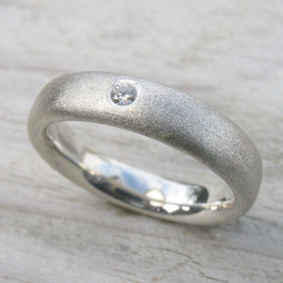 Handmade Frosted Silver Diamond Wedding Rings