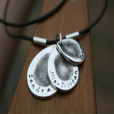 Teardrop Trio Mens Personalized Fingerprint Chain
