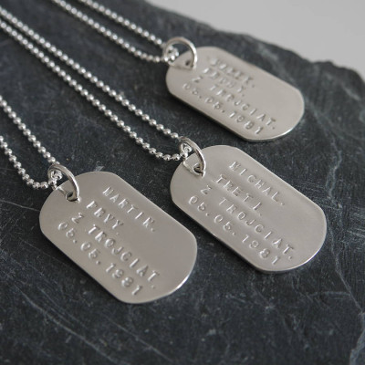 Personalized Solid Silver Identity Dog Tags