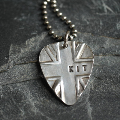 Personalized Silver Union Jack Plectrum