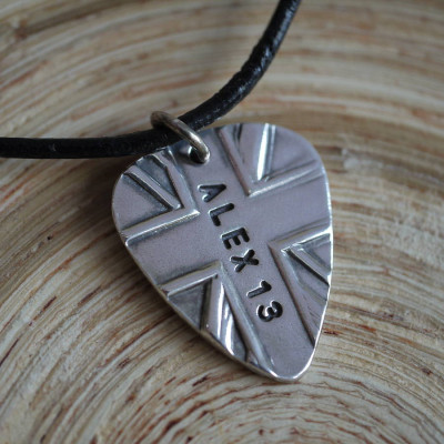 Personalized Silver Union Jack Plectrum