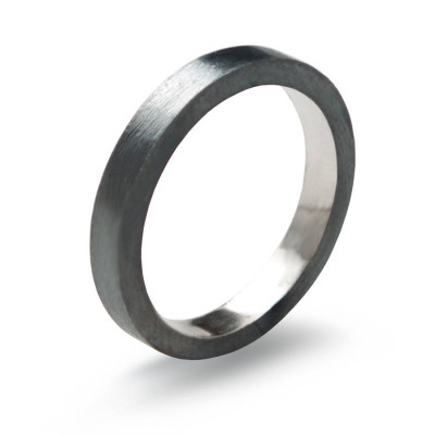 Black Sterling Silver Ring, 3mm Flat Band Oxidised