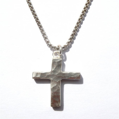 Chunky Hammered Silver Cross Necklace