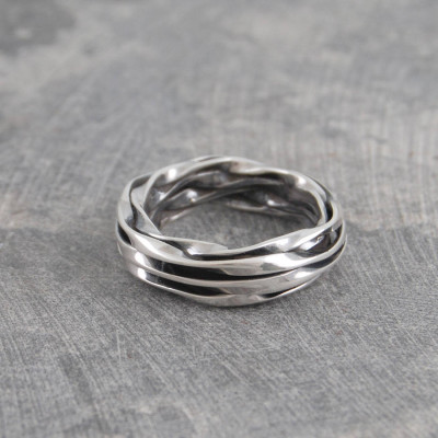 Chunky Mens Silver Oxidised Wrap Ring