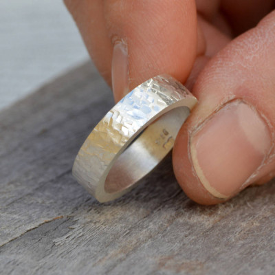 Personalized Textured Wedding Band In Sterling Silver
