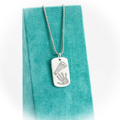 Footprint Handprint Personalized Mens Dog Tag Necklace - Two Pendants