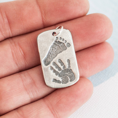 Footprint Handprint Personalized Mens Dog Tag Necklace - Two Pendants