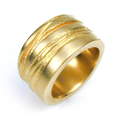 Wide Silver Texture Bound Ring In 18ct Gold