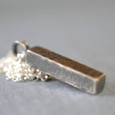 Handmade Blacksmiths Silver Hammered Block Necklace