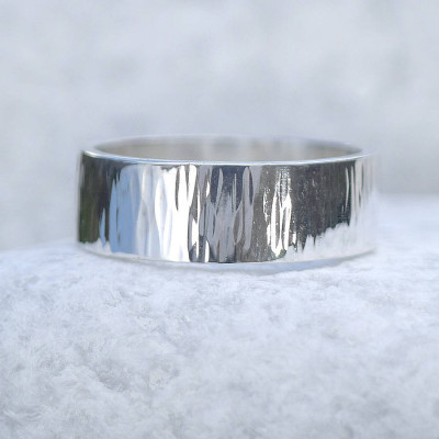 Hammered Silver Ring With Tree Bark Finish