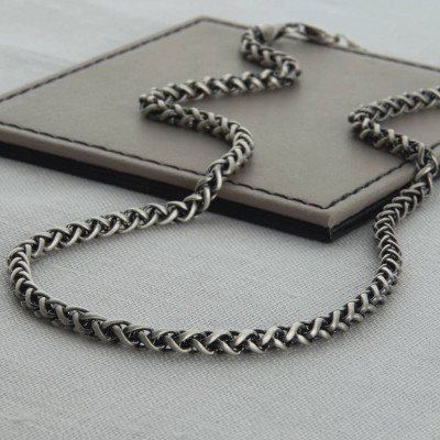 Heavy Sterling Silver Detailed Chain Necklace