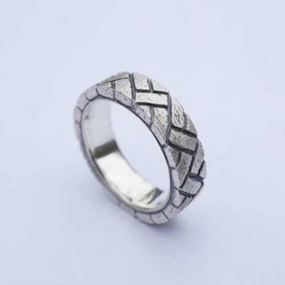 Herringbone Brick Silver Ring