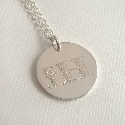 Mens Engraved Monogram Stacked Necklace