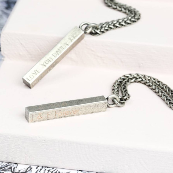 Mens Personalized Metal Bar Necklace