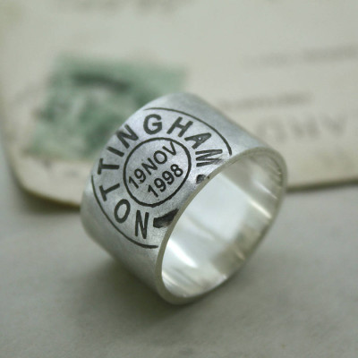 Mens Personalized Place And Date Ring