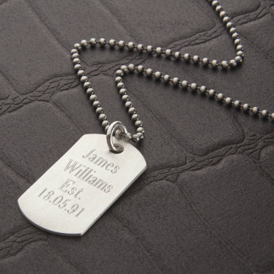 Personalized Brushed Sterling Silver Dog Tag Necklace