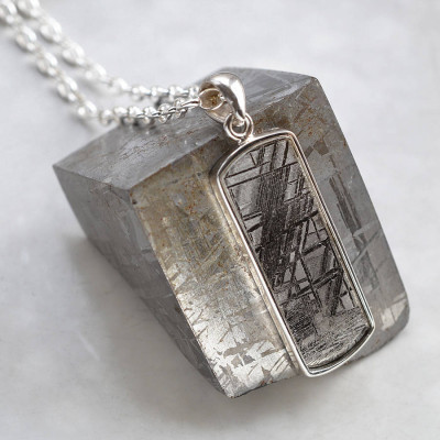 Meteorite And Silver Rectangular Necklace