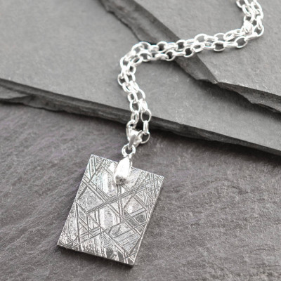 Meteorite And Silver Tag Necklace