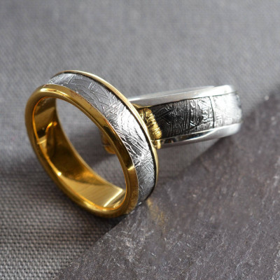 Meteorite Inlaid Gold Plated Ring