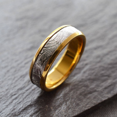 Meteorite Inlaid Gold Plated Ring