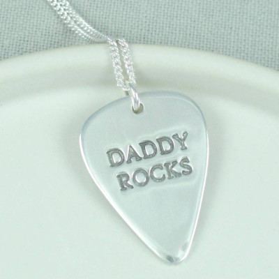 Personalized Mens Silver Plectrum Necklace
