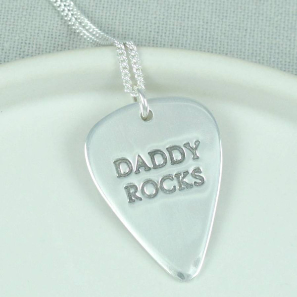 Personalized Mens Silver Plectrum Necklace