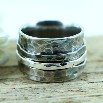 Personalized Mens Sterling Silver Spinner Ring