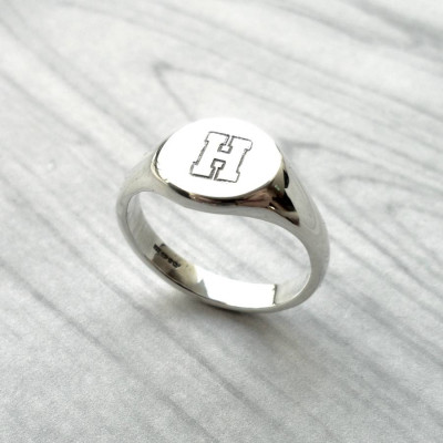 Personalized Round Initial Silver Signet Ring