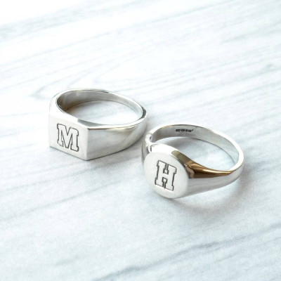 Personalized Round Initial Silver Signet Ring