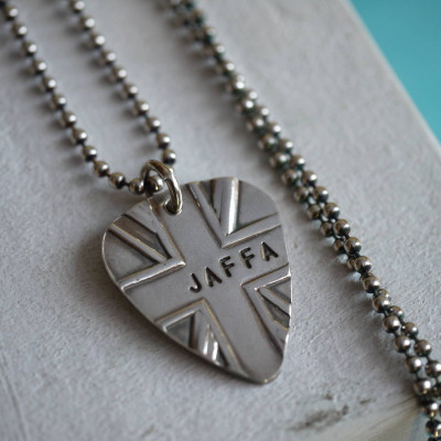 Personalized Silver Union Jack Plectrum