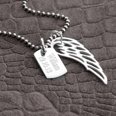 Personalized Sterling Silver Wing And Dogtag Pendant