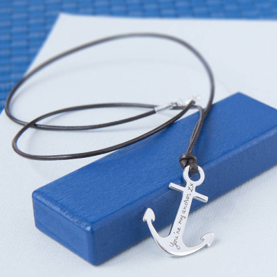 Mens Personalized Sterling Silver Anchor Necklace