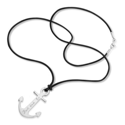 Mens Personalized Sterling Silver Anchor Necklace