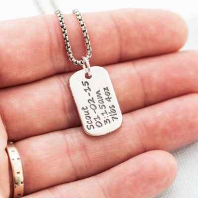 Personalized Dog Tag Necklace With Baby Birth Info