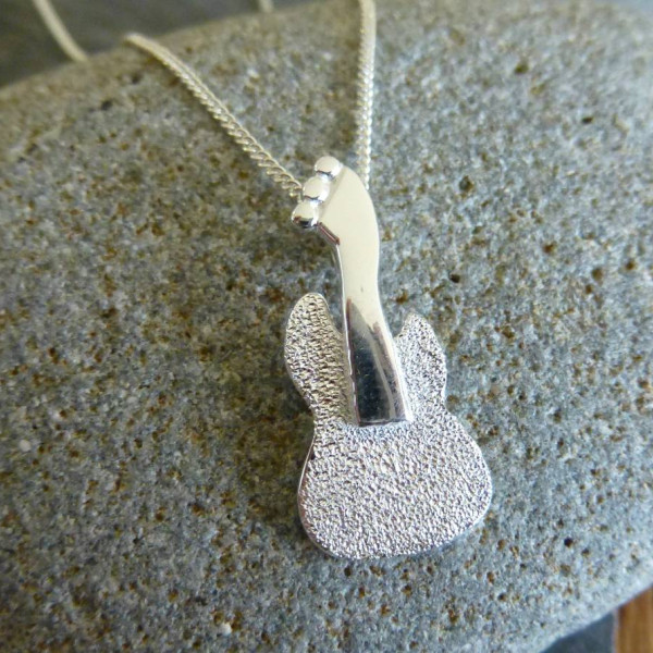 Silver Guitar Pendant And Chain