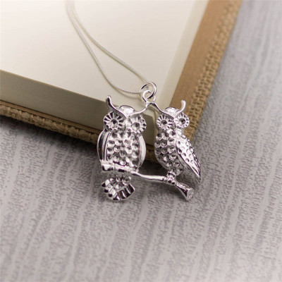Silver Perched Owls Pendant