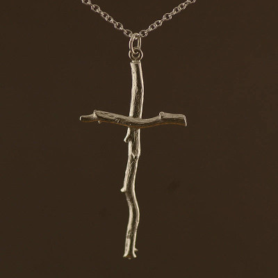 Silver Rose Root Cross Necklace