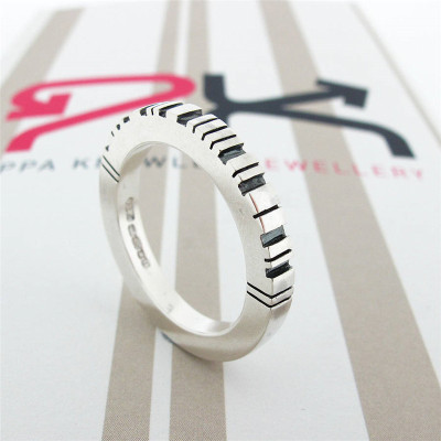 Thick Square Silver Barcode Ring